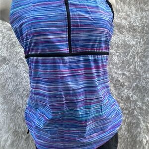 Striped Women's Tankini Set - Blue and Purple size XL